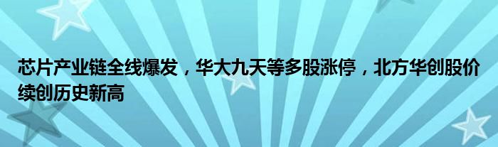 芯片产业链全线爆发，华大九天等多股涨停，北方华创股价续创历史新高