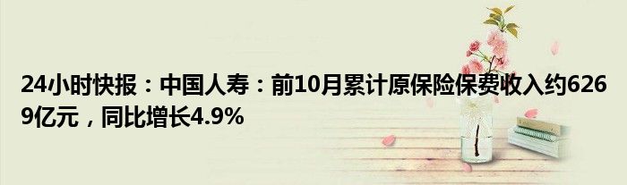 24小时快报：中国人寿：前10月累计原保险保费收入约6269亿元，同比增长4.9%