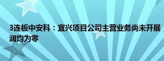 3连板中安科：宜兴项目公司主营业务尚未开展，营收和利润均为零