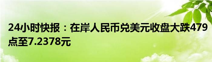 24小时快报：在岸人民币兑美元收盘大跌479点至7.2378元