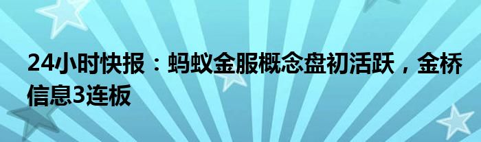 24小时快报：蚂蚁金服概念盘初活跃，金桥信息3连板