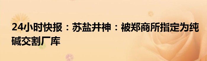 24小时快报：苏盐井神：被郑商所指定为纯碱交割厂库