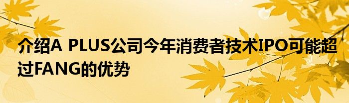 介绍A PLUS公司今年消费者技术IPO可能超过FANG的优势