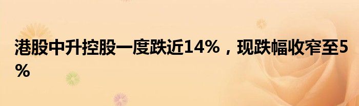 港股中升控股一度跌近14%，现跌幅收窄至5%