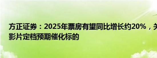 方正证券：2025年票房有望同比增长约20%，关注有较强影片定档预期催化标的