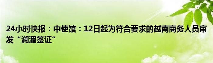 24小时快报：中使馆：12日起为符合要求的越南商务人员审发“澜湄签证”