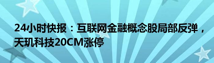 24小时快报：互联网金融概念股局部反弹，天玑科技20CM涨停