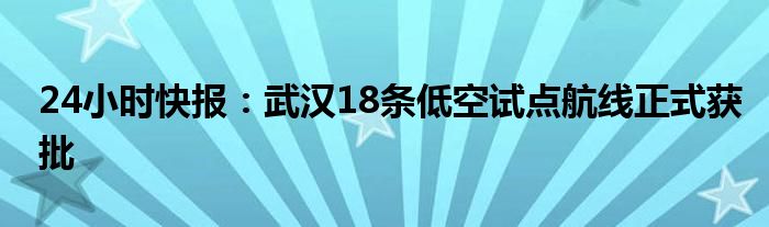 24小时快报：武汉18条低空试点航线正式获批