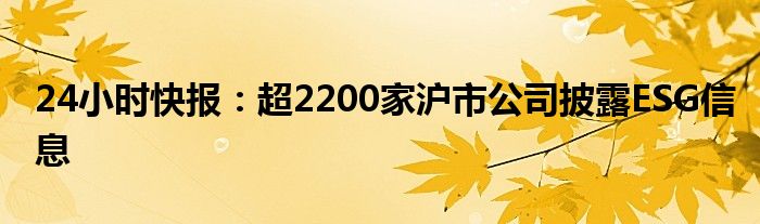 24小时快报：超2200家沪市公司披露ESG信息