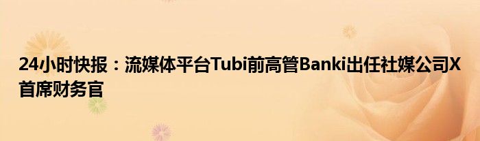 24小时快报：流媒体平台Tubi前高管Banki出任社媒公司X首席财务官