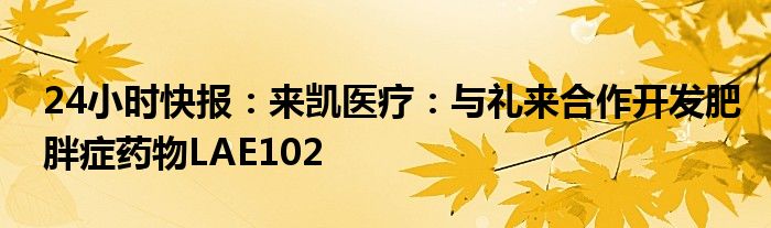 24小时快报：来凯医疗：与礼来合作开发肥胖症药物LAE102