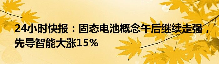 24小时快报：固态电池概念午后继续走强，先导智能大涨15%