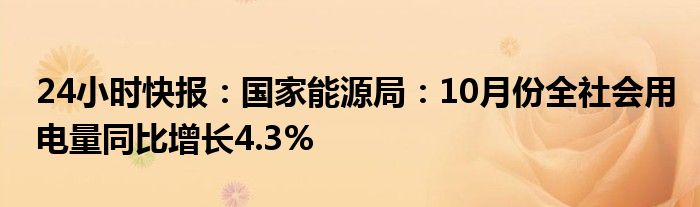 24小时快报：国家能源局：10月份全社会用电量同比增长4.3%