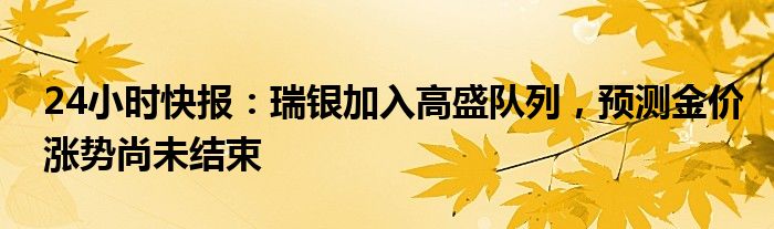 24小时快报：瑞银加入高盛队列，预测金价涨势尚未结束