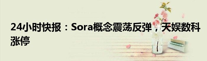 24小时快报：Sora概念震荡反弹，天娱数科涨停