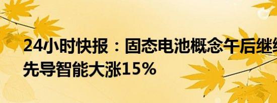 24小时快报：固态电池概念午后继续走强，先导智能大涨15%