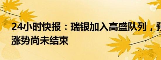 24小时快报：瑞银加入高盛队列，预测金价涨势尚未结束