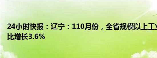 24小时快报：辽宁：110月份，全省规模以上工业增加值同比增长3.6%